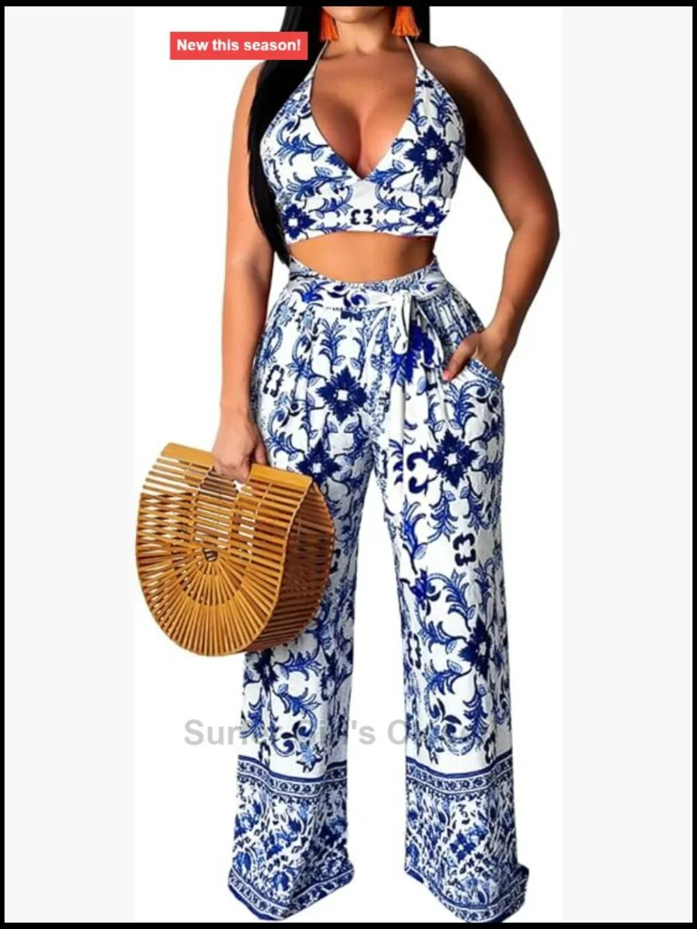 Sexy Two Piece Swimsuit Set Long Pants with Pockets Beach Cover Up